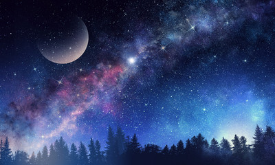 Wall Mural - Starry sky and moon. Mixed media