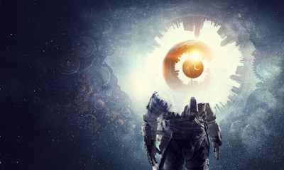 Wall Mural - astronaut in fantasy world. mixed media