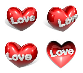 Wall Mural - 3d big red heart range four set