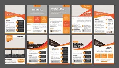a bundle of 10 templates of a4 flyer template, modern template, in orange and yellow color, and mode