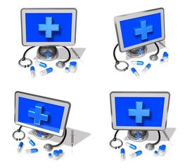 Wall Mural - 3d computer and stethoscope range four set . 3D Icon Design Series.