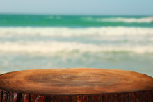 Image Of Wooden Table In Front Tropical Sea Background