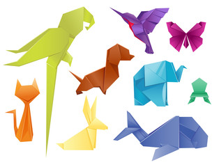 animals origami set japanese folded modern wildlife hobby symbol creative decoration vector illustra
