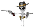 3D Skeleton Mascot is villains holding a revolver gun with both hands. 3D Skull Character Design Series.