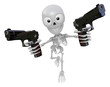 3D Skeleton Mascot is cowboys holding an automatic pistol with both hands. 3D Skull Character Design Series.