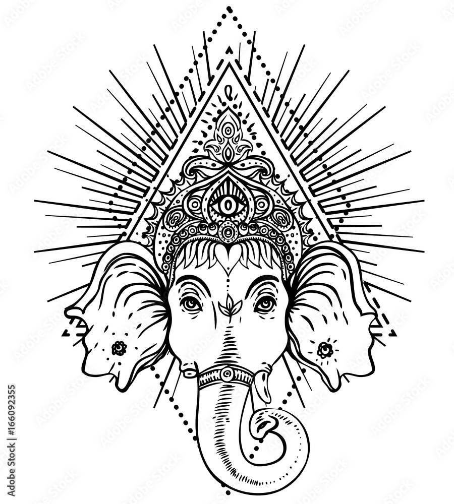 Vetor do Stock Hindu Lord Ganesha over ornate mandala pattern. Vector  illustration. Vintage decorative. Hand drawn paisley background. Indian  motifs. Tattoo, yoga, spirituality. | Adobe Stock, image size:900x1000