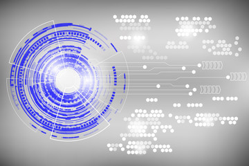Poster - Abstract Blue Circle Shape Hi Technology Modern Communication Concept With Hexagon Pattern On Grayscale Background