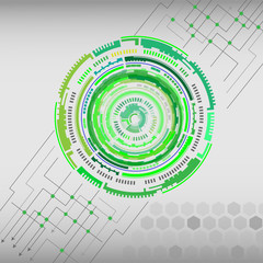 Poster - Abstract Green Circle Shape Hi Technology Modern Communication Concept With Hexagon Pattern On Grayscale Background