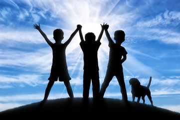 Wall Mural - Silhouette of three happy children