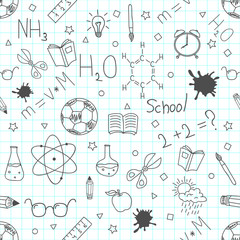 Back to school seamless pattern. Back to school doodles. Hand drawn objects. Vector illustration.