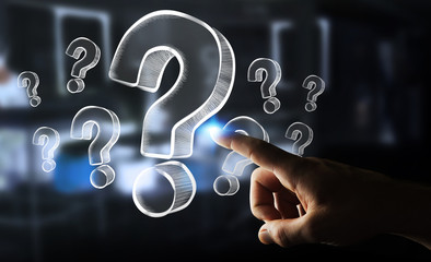 Poster - Businesswoman touching hand drawn question marks