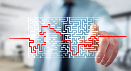 Poster - Businessman searching solution of a complicated maze