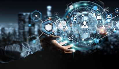 Poster - Businessman using social network interface 3D rendering