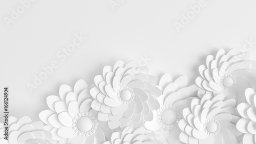 Dekoracja na wymiar  piekny-elegancki-papierowy-kwiat-w-stylu-hand-made-na-bialej-scianie-ilustracja-3d