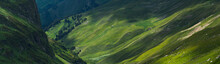Picturesque Mountain Emerald Valley Of River Zagedanka. Caucasus Mountains.