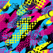 © mamenkoaleks - Abstract seamless pattern for girls,boys.Creative vector background with hearts, triangle, stars.Funny wallpaper for textile and fabric.Fashion style.Colorful bright Pink, yellow, blue