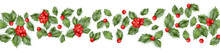Seamless Border From Christmas Holly Berry. EPS 10 Vector