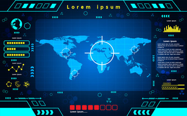  Futuristic interface world map technology  background design.