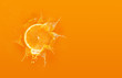 Leinwandbild Motiv Slide cut piece of orange drop on orange background with orange juice splash water with copy space