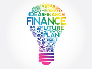 Wall Mural - FINANCE bulb word cloud collage, business concept