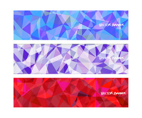 Wall Mural - A set design of abstract modern vector bright horizontal web banner colorful with shiny polygonal background illustration