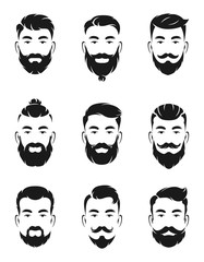 Wall Mural - Monochrome avatar systems of hipsters portraits and face elements. Man mustache, beard