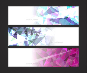 Wall Mural - A set design of abstract modern vector bright horizontal web banner colorful with shiny polygonal background illustration