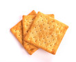 Close up the healthy  whole wheat cracker on white background , top view or overhead shot