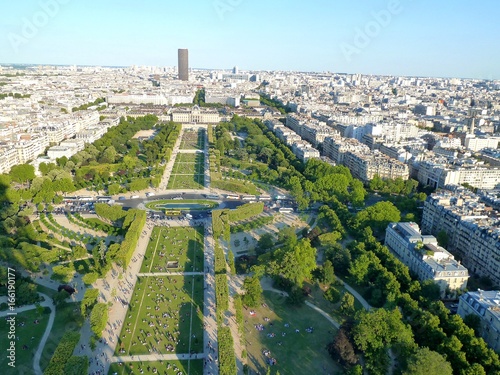 Poster View over Paris, Parc du Champ de Mars, seen from Eiffel Tower