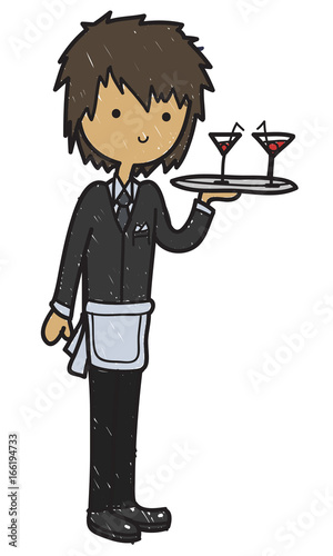 Doodle Style Cartoon Waiter Serving Cocktails Isolated On A White Background Buy This Stock Vector And Explore Similar Vectors At Adobe Stock Adobe Stock