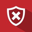 Unprotected shield icon with shade on a red background