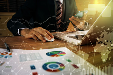 Poster - business abstract. businessperson and technology. mixed media.