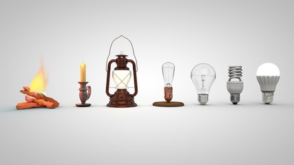 3D illustration of Evolution of lighting
