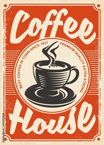 Dekoracja na wymiar  projekt-plakatu-retro-kawiarni-z-filizanka-kawy-na-czerwonym-tle