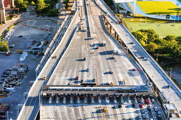 Wall Mural - Aerial view of the the toll both on Triborough bridges on Randall's Island in New York City