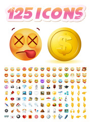 Poster - Set of 125 Realistic Cute Icons on White Background . Isolated Vector Illustration 