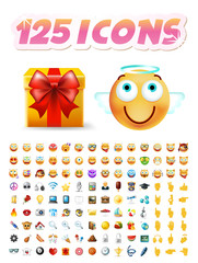 Poster - set of 125 realistic cute icons on white background . isolated vector illustration