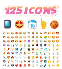 Poster - Set of 125 Realistic Cute Icons on White Background . Isolated Vector Illustration 