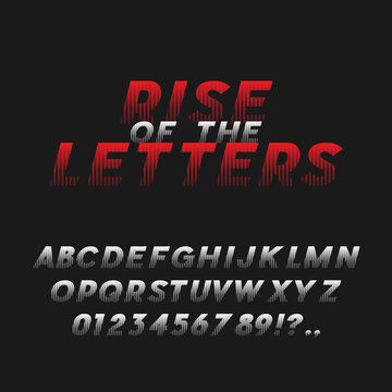 Movie Poster Style Bold Italic Font. Sans Serif Typeface. Letters, Numbers, Punctuation Marks. Latin Alphabet. Vector.