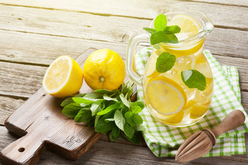 Wall Mural - Lemonade with lemon, mint and ice