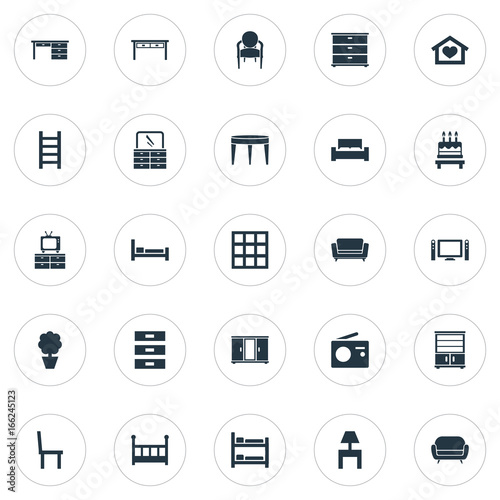 Vector Illustration Set Of Simple Furniture Icons Elements Crib Plant Cupboard And Other Synonyms Three Place And Kitchen Stock Vector Adobe Stock