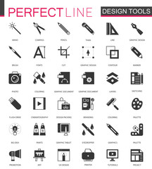 Poster - Black classic graphic design tools icons set.