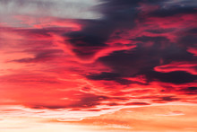 Colorful Fiery Sky Abstract At Sunset With Altocumulus Clouds