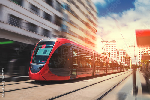 Fotomural a tram passing on the railway in a sunny day - Casablanca - Morocco