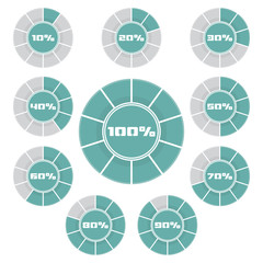 Poster - Set of blue pie chart percentage diagram with shadow