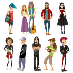 Wall Mural - Subcultures People Set In Cartoon Style