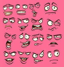 Cartoon Faces With Different Expressions. Vector Clip Art Illustration With Simple Gradients. Each On A Separate Layer. 