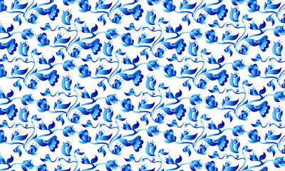  Floral background with small blue gradient color flowers. White background. Vector illustration.