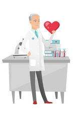 Poster - Caucasian cardiologist holding a big red heart.