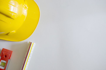 The safety hat yellow  top view work station